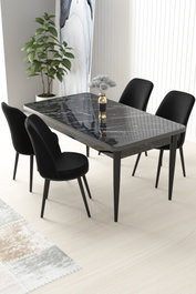 Hanah Home Juego de mesa y sillas de comedor de 5 piezas en Mármol negro y negro